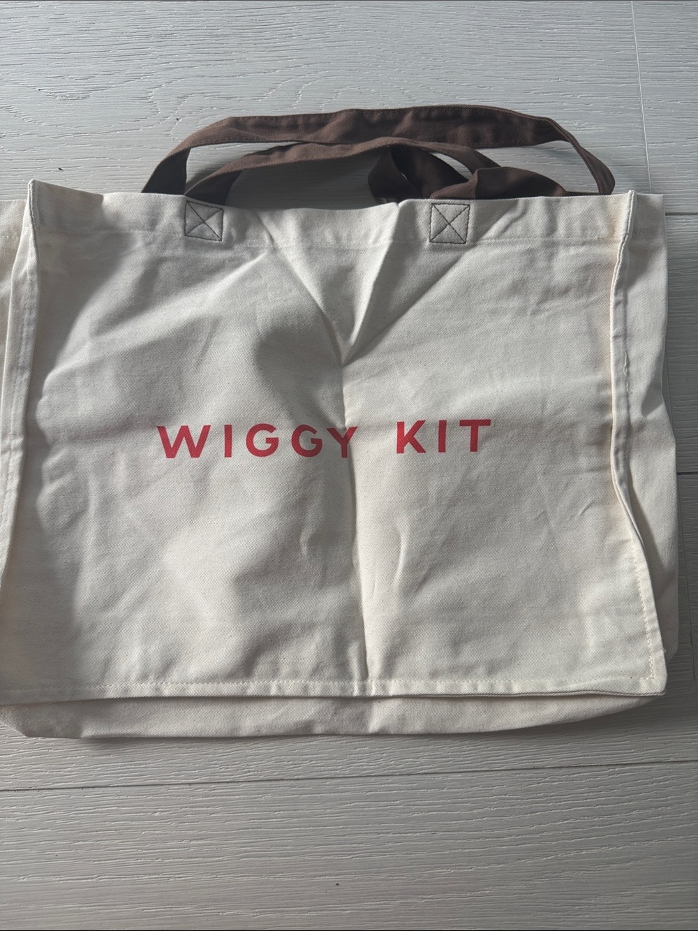 Brand New - Wiggy Kit Canvas Tote Bag in Off-White with Brown Handles